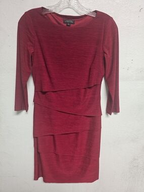 Tahari ASL Red Layered Midi Dress